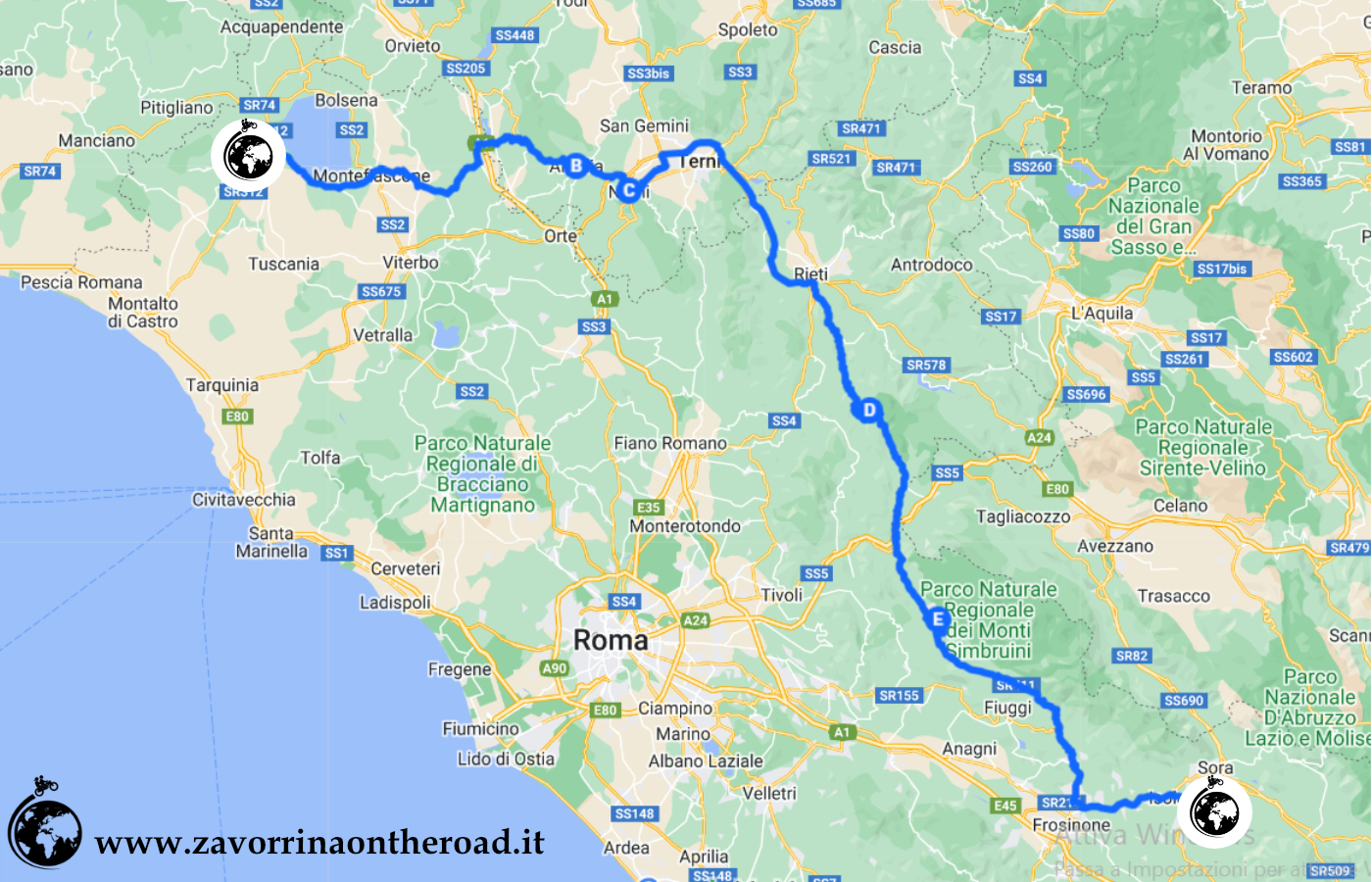 cartina itinerario in moto ciociaria